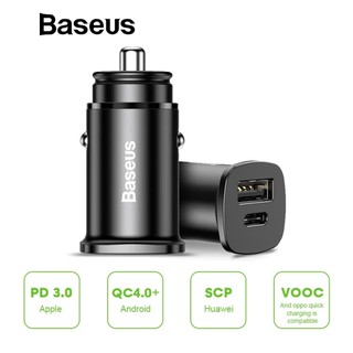 ภาพหน้าปกสินค้าBaseus Mini ที่ชาร์จในรถยนต์ (USB + Type-C) ชาร์จเร็ว (ของแท้ 100 %) Car Charger 30W Quick Charge QC4.0 (รวม VAT) ที่เกี่ยวข้อง