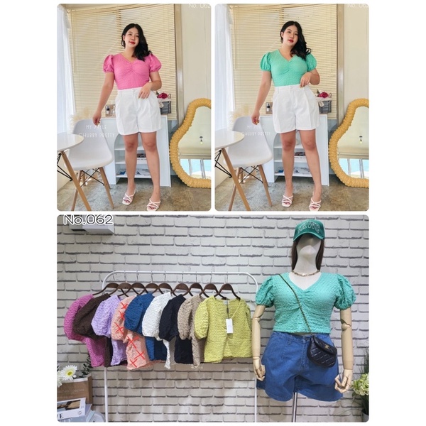 เสื้อครอปสาวอวบ-คอวี-แขนสั้น-มินิมอล-อก42