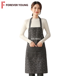 TForever Young-ผ้ากันเปื้อนผ้าฝ้ายครัวกันน้ำและกันน้ำมัน แฟชั่นสตรีสไตล์ญี่ปุ่น สำหรับทำอาหาร QB-P289