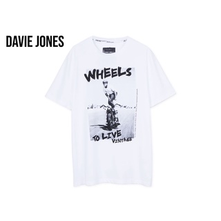 【hot sale】DAVIE JONES เสื้อยืดพิมพ์ลาย สีขาว Graphic Print T-Shirt in white TB0250WH