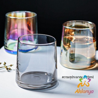 Ahlanya ถ้วยแก้ว สั้นสีโฮโลแกรม แก้วสีรุ้ง พร้อมส่ง ของขวัญวันเกิด glass cup