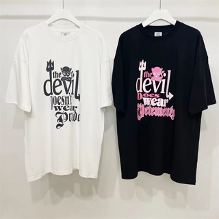 เสื้อยืดแฟชั่น - Vetements VTM ลิตเติ้ลเดวิลพิมพ์เสื้อยืดแขนสั้น