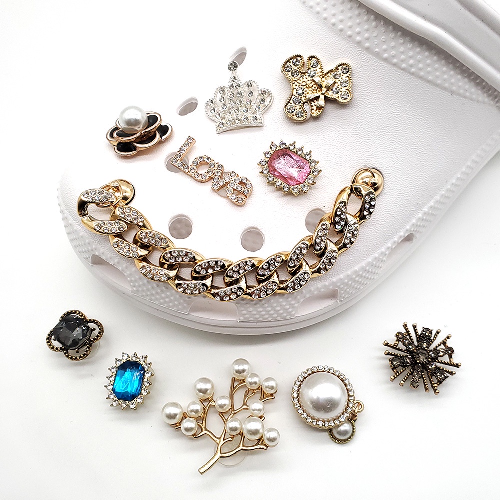 เครื่องประดับแฟชั่นรองเท้าเพชรตกแต่งสําหรับ Crors Clogs รองเท้าผู้หญิง ...