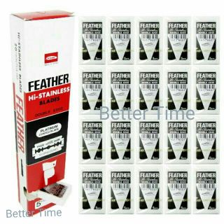 สินค้า [กล่องแดง ของแท้จากญี่ปุ่น] FEATHER ใบมีดโกนแสตนเลสเคลือบแพลทินั่ม ตราขนนก คม 2 ด้าน