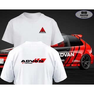 เสื้อยืดผ้าฝ้ายพิมพ์ลายขายดี สตรีทแฟชั่น เสื้อยืด Racing Sport [สีขาว] [ADVAN] [หน้า-หลัง]คอกลม