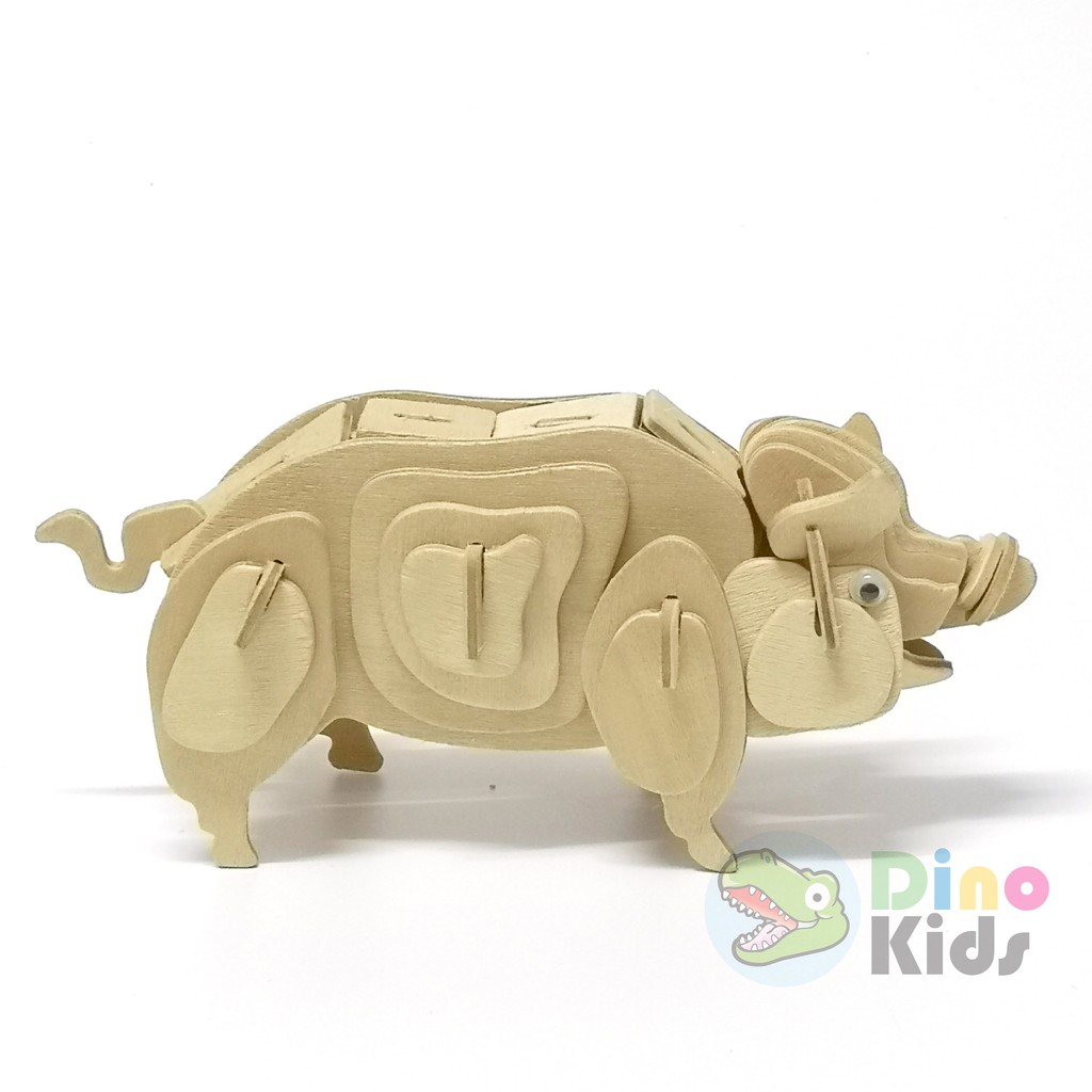 dinokids3d-ตัวต่อไม้-3-มิติ-หมู-pig-จิ๊กซอว์ไม้-โมเดลไม้-3-มิติ