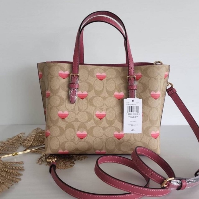 สด-ผ่อน-กระเป๋า-3-ช่อง-ลายหัวใจ-ca252-coach-mollie-tote-25-in-signature-canvas-with-stripe-heart-print