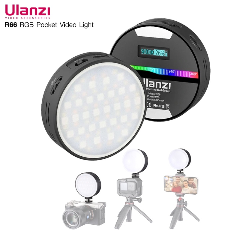 ulanzi-รุ่น-r66-rgb-vlog-light-ไฟวงกลมติดหัวกล้อง-ปรับแสงไฟ-2500-9000k-มี-softbox-ปรับแสงได้หลากสี-ชาร์จไฟได้