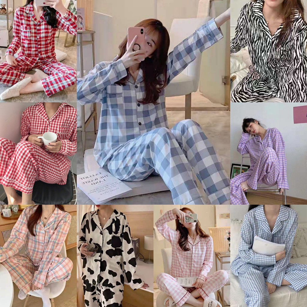 พร้อมส่ง:ชุดนอน ชุดนอนสตรี ชุดนอนแขนยาวขายาวชุดนอนลายน่ารักชุดนอน ...