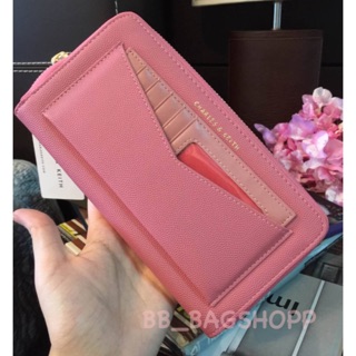 CHARLES &amp; KEITH LONG ZIP WALLET (outlet) สีชมพู