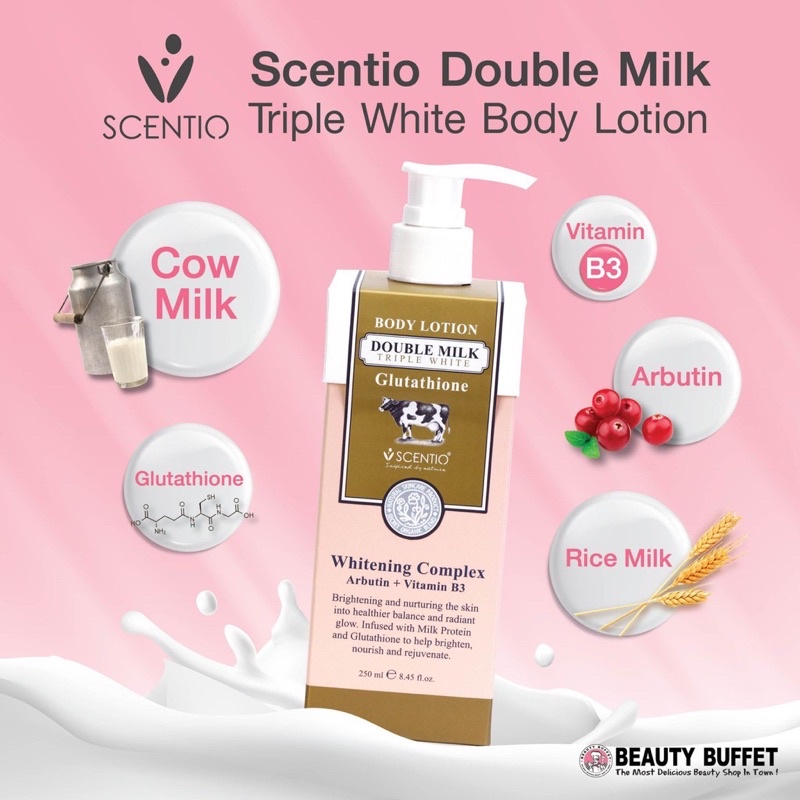SCENTIO Double Milk Triple White Glutathione Body Lotion 250ml. | Shopee  Thailand