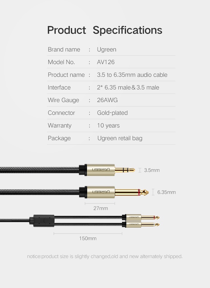 มุมมองเพิ่มเติมของสินค้า UGREEN Audio สายเคเบิล สำหรับลำโพงขยายเสียง ขนาด 3.5 มม. เชื่อมต่อเข้า ขนาด 6.35 มม.
