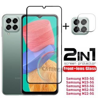 2 in 1 ฟิล์มกระจกนิรภัยกันรอยหน้าจอ เลนส์ด้านหลัง แบบเต็มจอ สําหรับ Samsung M33 5G M53 M23 M52 M22 4G 5G M 33 53 23 52 22 4G 5G