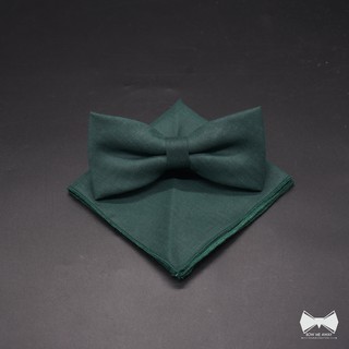 เซ็ทหูกระต่ายลินินสีเขียว + ผ้าเช็ดหน้าสูท-Linen Green Bowtie + Pocket square