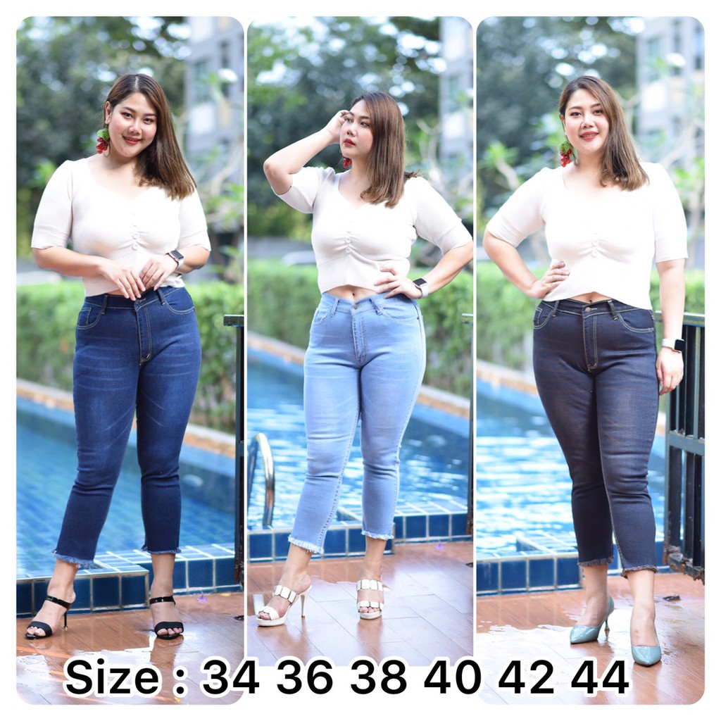 plus-size-เอว34-44-กางเกงยีนส์เอวสูงขาเดฟ-7-ส่วน-ปลายขาลุ่ย-ทรงสวยมากค่ะ