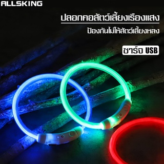 Allsking ปลอกคอสัตว์เลี้ยง มีไฟ กระพริบได้ ในที่มืด สำหรับแมว สุนัข ปลอกคอสุนัข ปลอกคอหมา S M L ฟรีสายชาร์จ USB ปลอกคอ