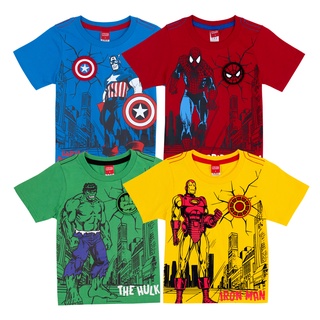 Marvel Boy Hulk Iron Man Captain America Spider-Man T-shirt - เสื้อยืดเด็ก ฮัค ไอร่อนแมน กัปตันอเมริกา สไปเดอร์แมน แถมปลอกแขน สินค้าลิขสิทธ์แท้100% characters studio