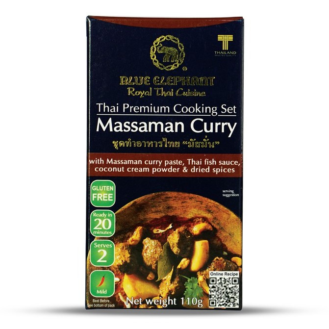 บลูเอเลเฟ่นท์ชุดทำอาหาร-น้ำพริกแกงมัสมั่น-110กรัม-blue-elephant-cooking-set-massaman-curry-paste-110g-จำนวน-12-กล่อง