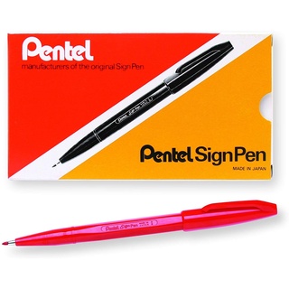 PENTEL Sign Pen S520-B RED ปากกาเมจิก เพนเทล หมึกสีแดง (กล่อง/12ด้าม) ขนาดหัว 2.0 มม. ปากกาแบบสวมปลอก หมึกแห้งไว