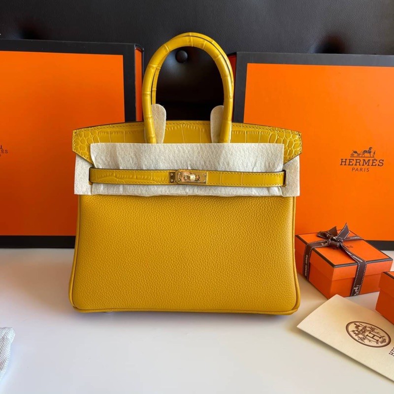 hermes-birkin25-บัคทองหนังวัว-จรเข้