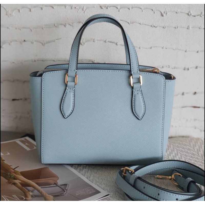 สด-ผ่อน-กระเป๋า-สีฟ้า-tory-burch-64189-emerson-mini-top-zip-tote-saffiano-leather-cross-body-bag-clear-blue