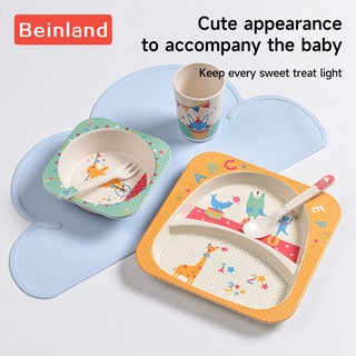 Beinland ชุดช้อนส้อม ชามอาหาร เส้นใยไม้ไผ่ สร้างสรรค์ สําหรับเด็ก 5 ชิ้น