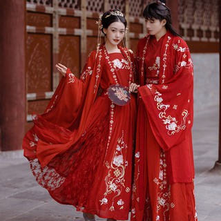 👑ชุดจีนโบราณ👑 เสื้อผ้าคู่รัก  ชุดสูทสีแดง Hanfu ชุดจีนโบราณเดรส ชุดจีนโบราณผู้หญิง ชุดแต่งงานจีน Hanfu ชาย / หญิง