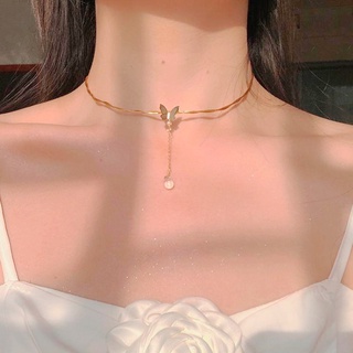 【Limited Time Special】Korean Fashion Version of Simple Ins Gilded Butterfly Choker Necklace Clavicle Chain for Girl
