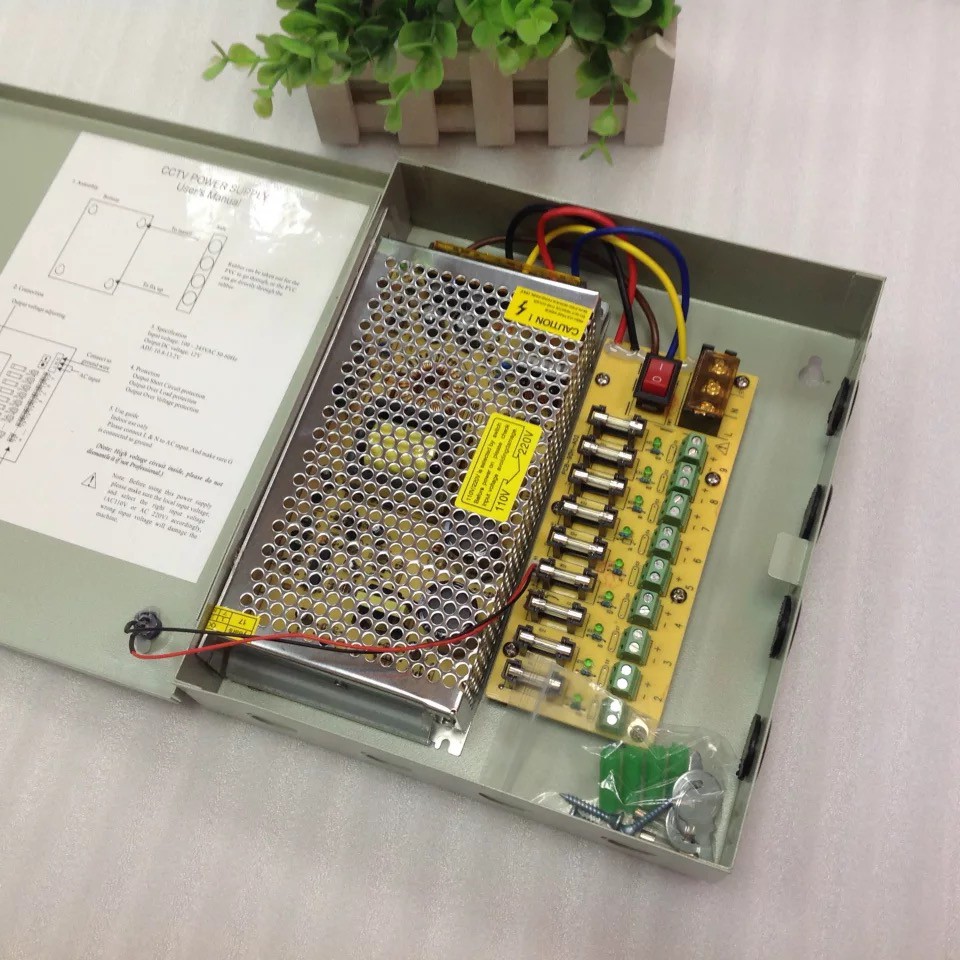ตู้กล่องแปลงไฟ-switching-power-supply-12v-10a-9ch-120-watt-สำหรับระบบวงจรปิด-cctv-9-ช่อง