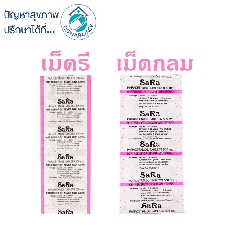 ภาพหน้าปกสินค้าSara ซาร่า พาราเซตามอล ***แผง*** จากร้าน tkpharmacy บน Shopee