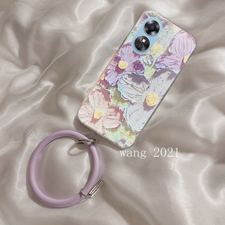 Ready Stock 2023 New Phone Case OPPO A78 5G A17 A17k เคส Vintage Oil Painting Casing with Detachable Silicone Ring Wristband Soft Case Back Cover เคสโทรศัพท