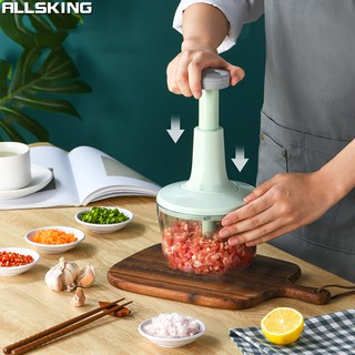 Allsking เครื่องปั่นอาหาร บดพริกกระเทียม ที่บดอาหารมือกด ใบมีดสแตนเลส เครื่องบดสับผัก ที่ปั่นอาหาร บดผสมอาหาร