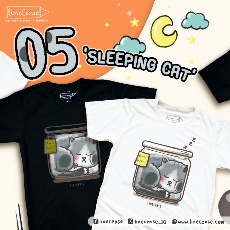 เสื้อยืดผ้าฝ้ายพิมพ์ลายขายดีthai-cat-t-shirt-เสื้อยืด-สีออฟไวท์-ลายแมวหลับ-sleeping-cat