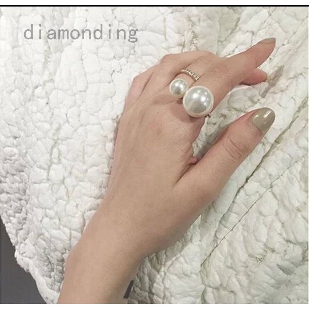 diamonding-1pcs-chic-fashion-double-pearl-white-black-opening-adjustable-ring-gift-new