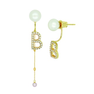 A.CEMI  Gold Plated- Initial Earring + Long Romantic Charm Set เซ็ทต่างหูต่างหูเงินแท้ชุบทอง ต่างหูตัวอักษร ต่างหูมุก