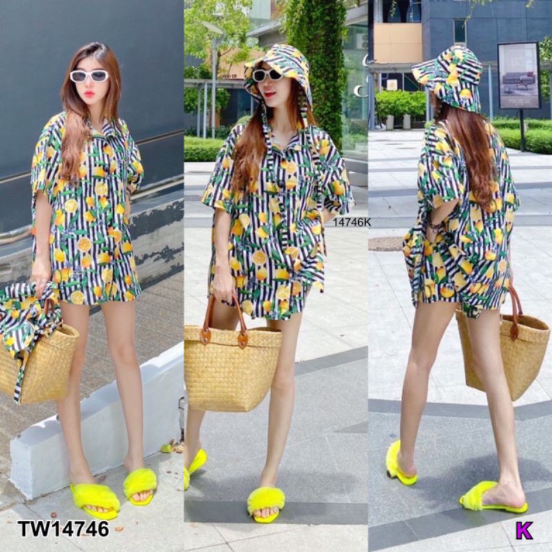 ชุดเซ็ท-เสื้อเชิ้ต-แขนสั้น-กางเกงขาสั้น-หมวก-ลายส้ม-สีดำ-เขียว-แดง-cl5-422-tw14746