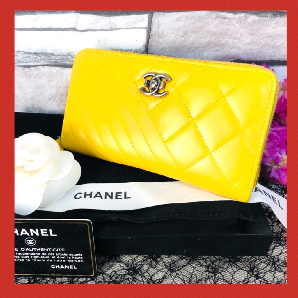 used-chanel-boy-wallet-yellow-สภาพ-95-เหมือนใหม่-ซื้อที่ญี่ปุ่น