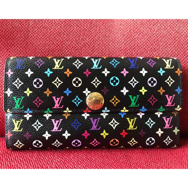 กระเป๋าสตางค์-louis-vuitton-แท้-monogram-multicolore-canvas-รุ่น-sarah-สองพับ-ใส่ได้-6-การ์ด