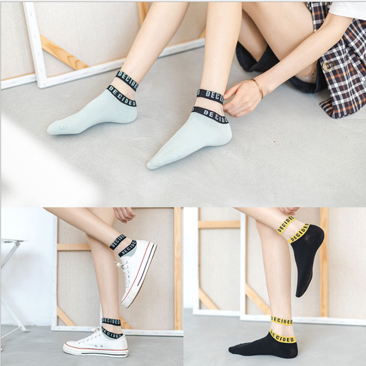 cod-ถุงเท้าข้อสั้น-พิมพ์ลาย-สีพื้น-สำหรับผู้หญิง-5-สี
