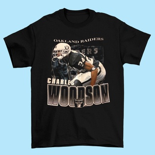 tshirtเสื้อยืดคอกลมฤดูร้อนเสื้อยืด ลายทีมฟุตบอล Las Vegas Raiders Charles Woodson Rose Nfl สําหรับผู้ชายSto4XL