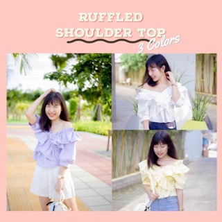 SALE! เสื้อปาดไหล่คอระบาย 🌷รุ่น Ruffled shoulder shirt