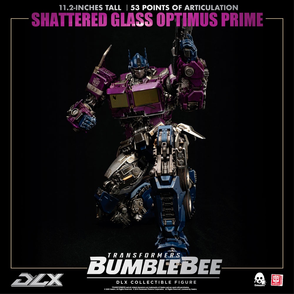 shattered-glass-optimus-prime-collectible-figure-by-threezero-dlx-collectible-figure-series-transformers-bumblebee