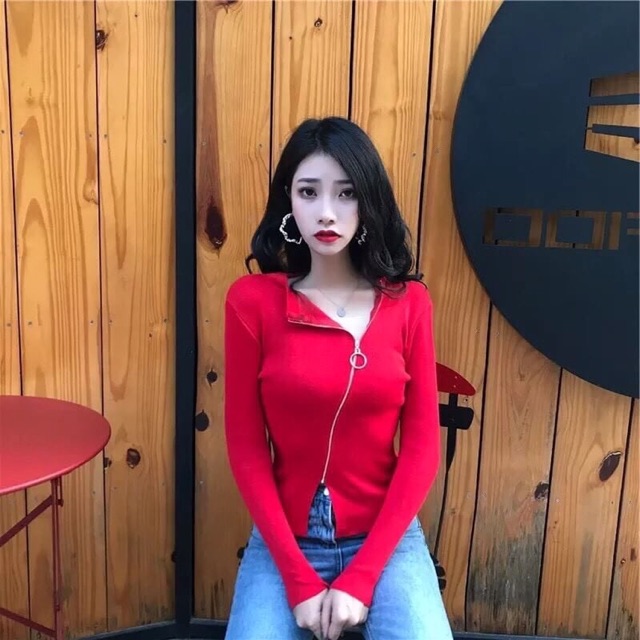 เสื้อไหมพรมแขนยาว-แต่งซิปหน้า