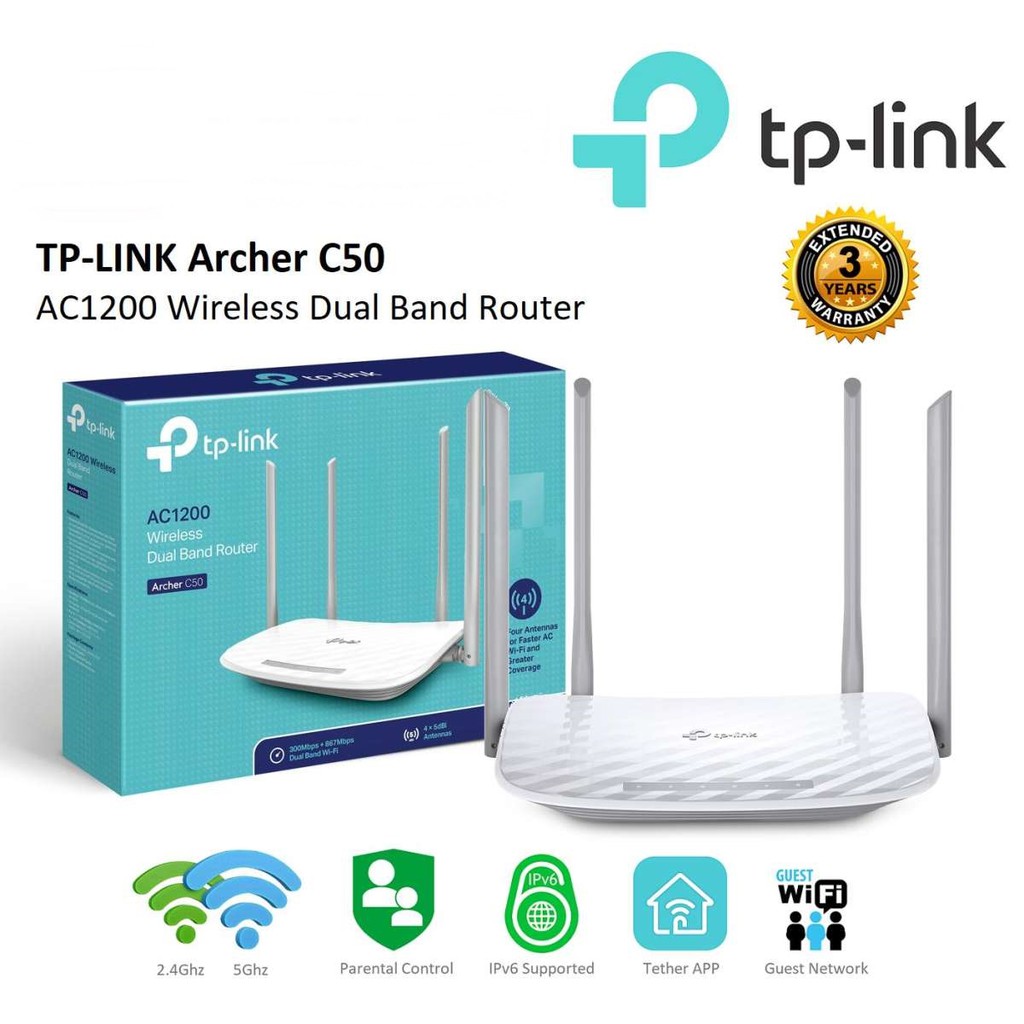 ⚡️เร้าเตอร์⚡️ TP-LINK (Archer C50) Router Wireless AC1200 Dual Band เสา ...