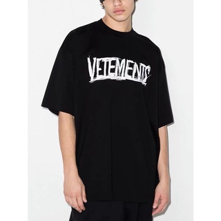 เสื้อยืด VETEMENTS 2022SS Graffiti โลโก้ตัวอักษรด้านหน้าและด้านหลังพิมพ์ผ้าฝ้ายแขนสั้นคอกลมเสื้อยืดหลวม