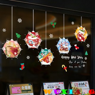 【wuxiang】สติกเกอร์ติดผนัง จี้หลากสี สุขสันต์วันคริสต์มาส ตกแต่งบ้าน