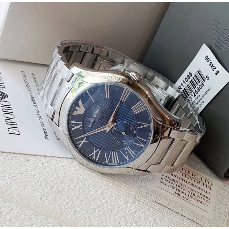 ผ่อน0-นาฬิกาข้อมือชาย-emporio-armani-mens-three-hand-stainless-steel-watch-ar11085-ตัวเรือนสีเงิน-หน้าน้ำเงิน-43มม