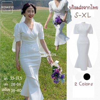 สินค้า (Dress5-08)พร้อมส่ง Wedding Dress เดรสแต่งงาน เดรสออกงาน เดรสยาวมีแขน สวยมาก มีดีเทลทั้งตัว