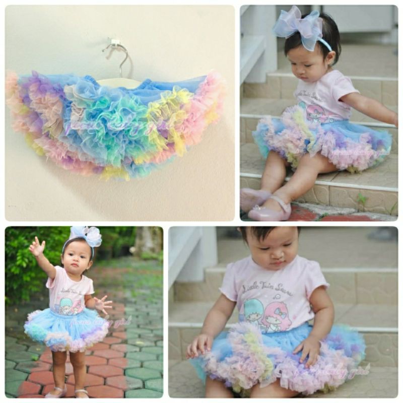 พร้อมส่ง-กระโปรงtutu-กระโปรงฟูฟูสีฟ้าชายฟูฟูสีเรนโบว์พาสเทล