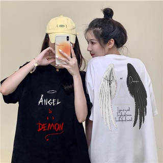 Angel Demon Gothic เสื้อยืด Harajuku เสื้อยืดฤดูร้อนการ์ตูนหญิงแขนสั้นหลวมแขนสั้นหญิงเสื้อยืดคู่ Punk